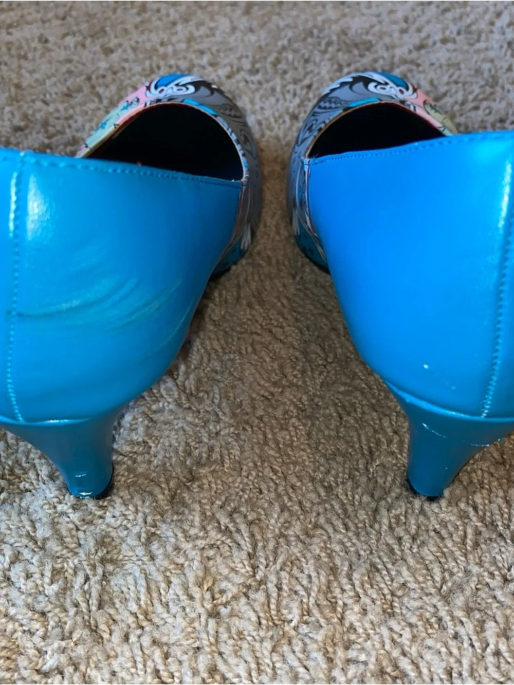 T.U.K. Comic Heels Womens Size 9 Teal Anime Emo Pop Art Graphic Cone Pumps